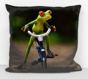 Povlak na polštář dětský -  žabka cyklistka