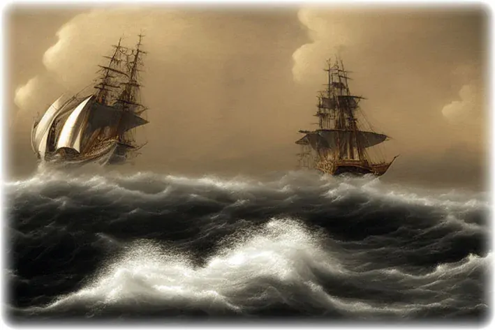 Tričko - koráby v bouři