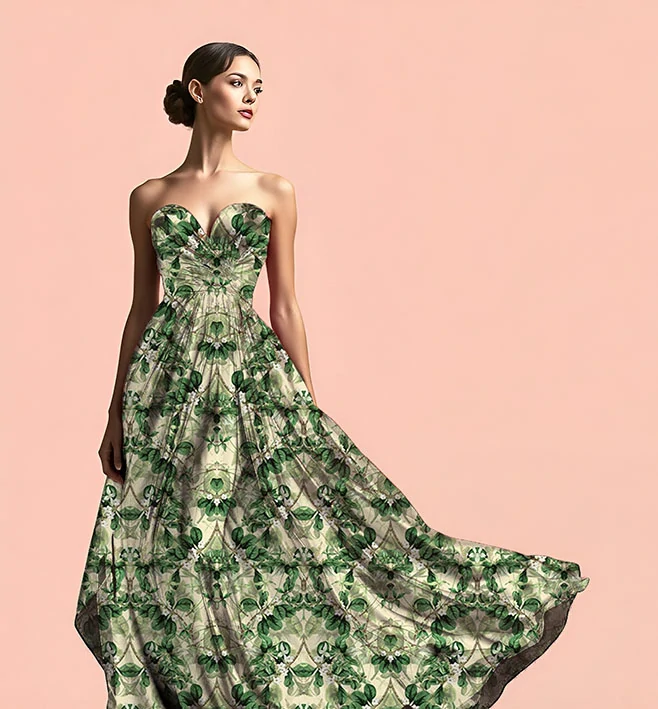 Metráž 82 - ornament z listů - zelený