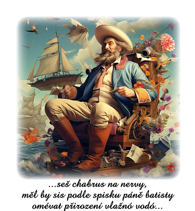 Tričko - vtípky - "...seš chabrus na nervy, měl by sis podle spisku páně batisty omévat přirození vlažnó vodó... ”