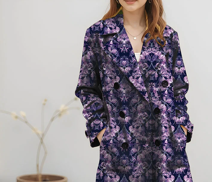 Metráž 82 a - ornament z listů - fialový tmavý